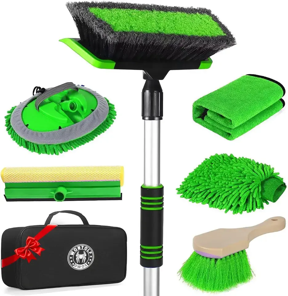 Car Wash Kit, 62'' Car Wash Brush with Long Handle, Soft Bristle Scratch-Free Car Detailing Brush Cleaning Kit, with Wash Mitt Towel Window Squeegee Tire Brush for Car SUV Truck RV Cleaning