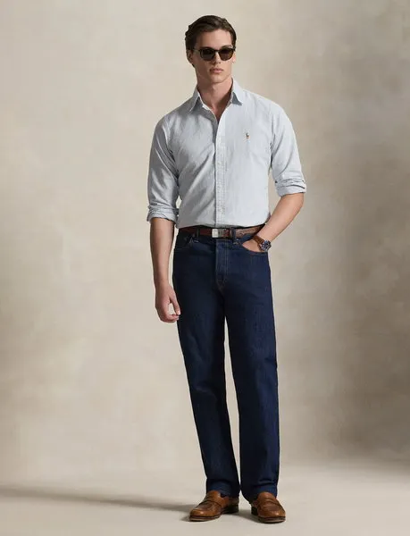 Custom Fit Striped Oxford Shirt Navy White