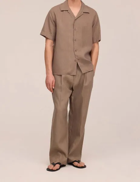 Julio Open Collar Linen Shirt Clay Mirage
