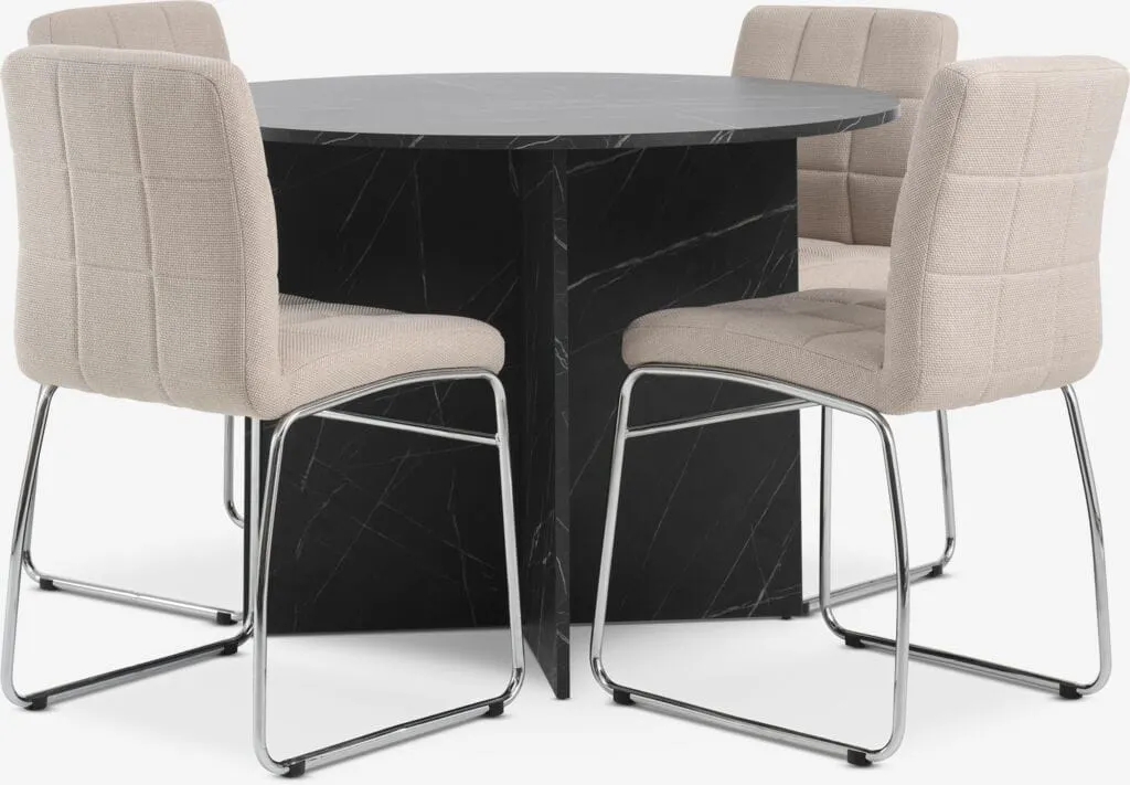 KRONDAL Tavolo Ø110 cm eff. marmo + 4 HAMMEL Sedie beige