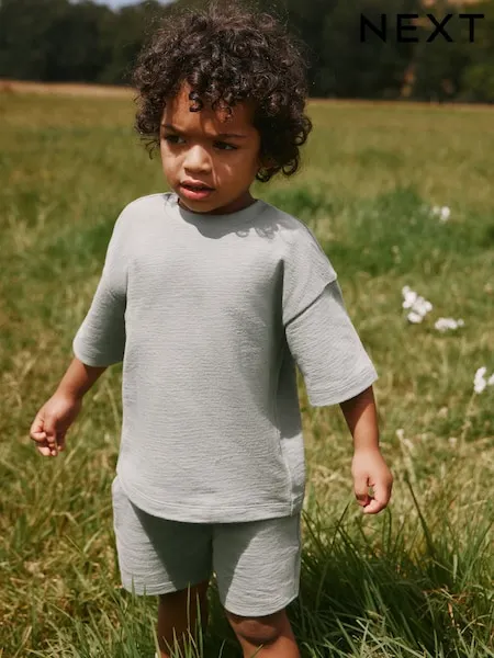Sage Green Textured Short Sleeve T-Shirt and Shorts Set (3mths-7yrs)