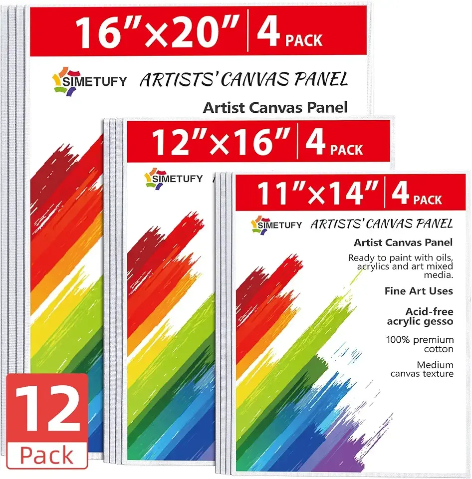 12Pcs Large Canvas for Painting, 4 Each of 11x14, 12x16, 16x20 Canvas Board