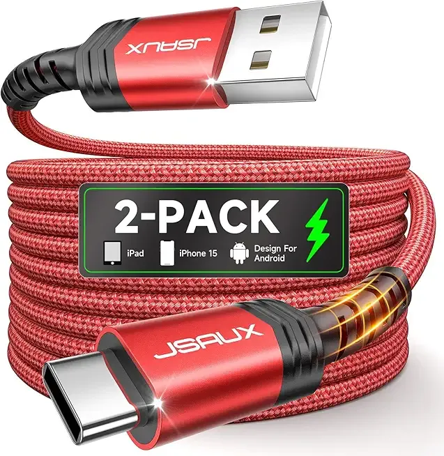 USB C Cable [2-Pack 6.6ft], USB A to USB C for iPhone, Samsung, Red | Type C Fast Charging Cord for iPhone 17e, iPhone 17/16/15 Series, iPad 10, Samsung Galaxy S20 S10 S10+, LG V30, Car Play