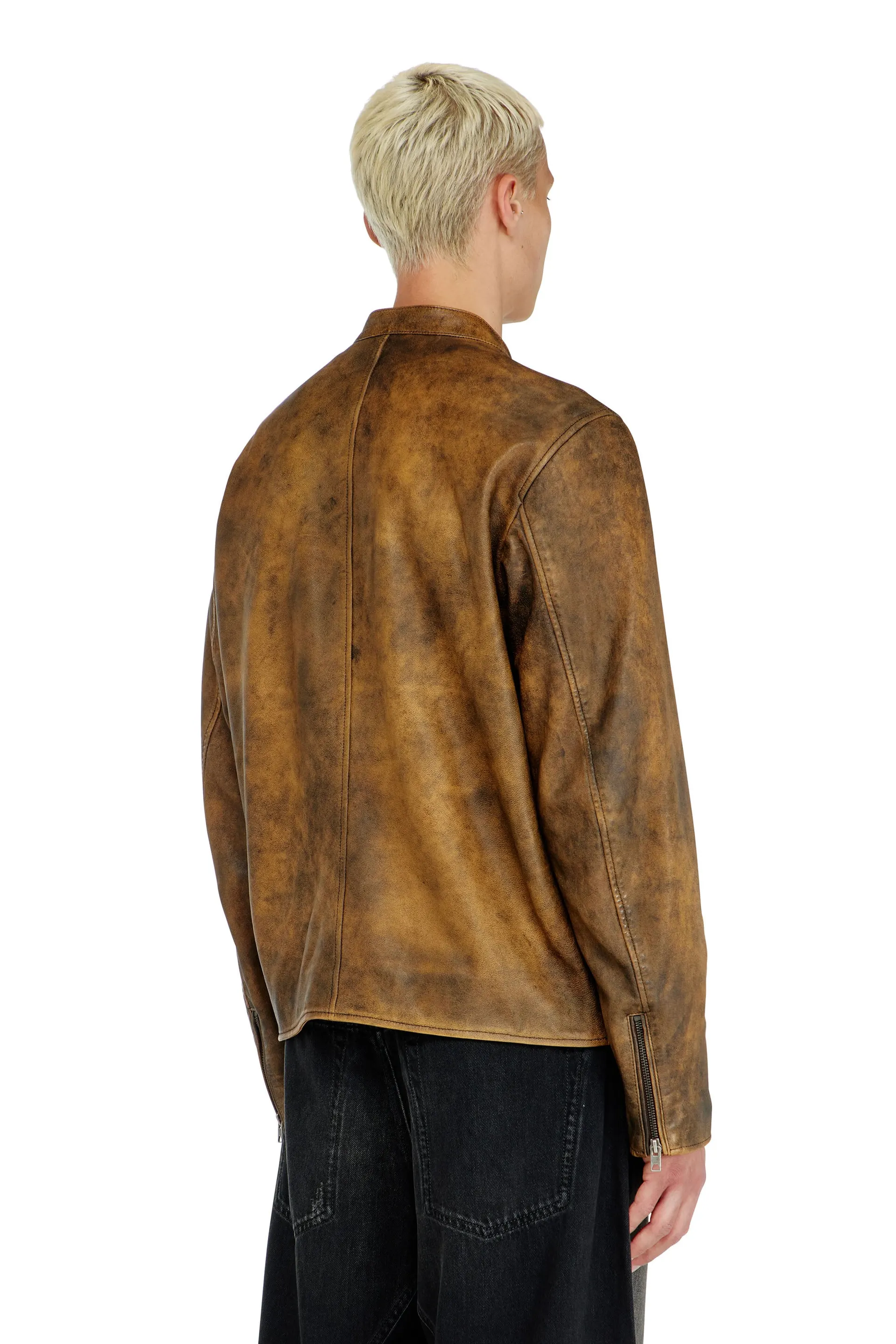 Biker jacket in treated leather