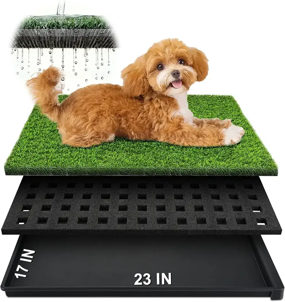Dog Grass Pad with Tray, 23''X17'' Small Artificial Turf Grass Potty, Reusable Puppy Pee Pads for Dogs, Portable Dog Litter Box for Indoor Outdoor Potty Training Toilet