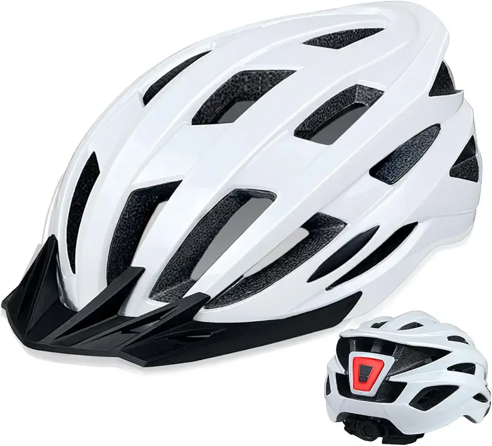 Bike Helmet for Adult Men Women with Multi-Mode Rear LED Light, with Suggested Fit 56-62cm, Lightweight with Adjustable Dial, Side and Chin Strap, Carbon Black Shiny Surface