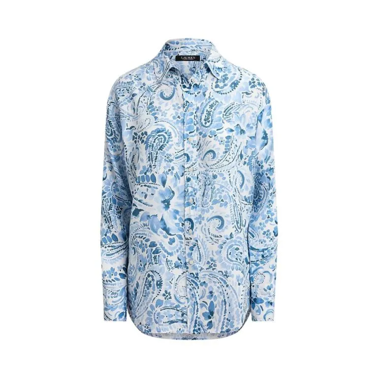 Relaxed Fit Paisley Linen Shirt - Blå