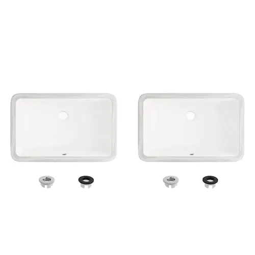 18" W x 12" D White Rectangular Undermount Bathroom Sink Set of 2
