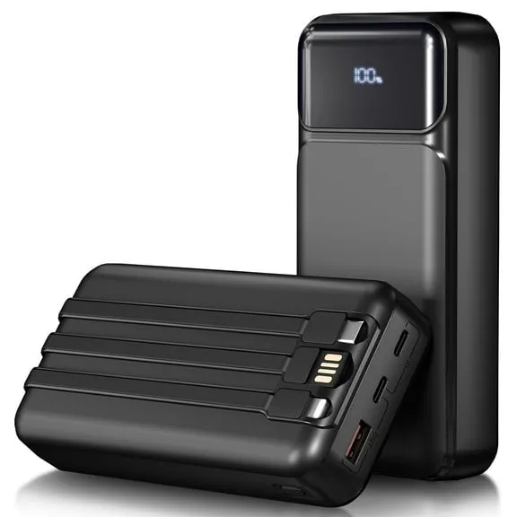 49800mAh Power Bank Portable Charger with Built in Cables,4 Outputs 3 Inputs 22.5W Fast Charging with LED Display Battery Pack Compatible for iPhone Charger-Camping,Hiking,Travel Essentials(Black) $22.49 Was $40.99