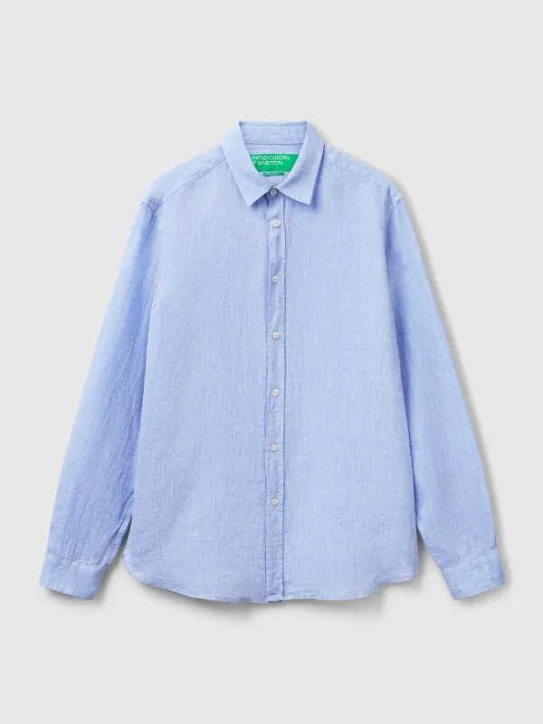 Light blue patterned shirt in pure linen