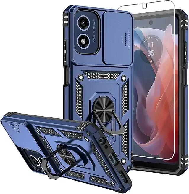 for Moto G 5G 2024 Case,with Screen Protectors and Camera Cover,[Military Grade] 16ft.Drop Tested Cover with Magnetic Kickstand Protective Case for Motorola G 5G 2024, Blue