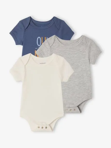 Lot 3 bodies évolutif garçon manches courtes - gris chiné