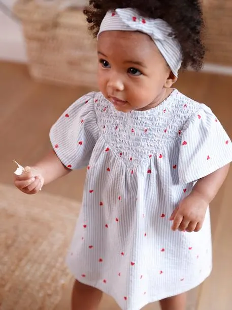 Ensemble en seersucker robe + short + bandeau bébé - rayé...