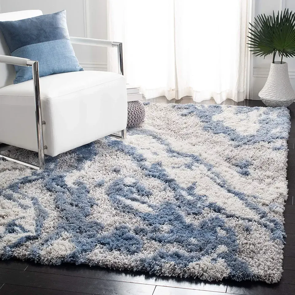 SAFAVIEH Horizon Shag Collection Area Rug - 9' x 12', Grey & Blue, Modern Abstract Design, Non-Shedding & Easy Care, 2-inch Thick Ideal for High Traffic Areas in Living Room, Bedroom (HZN890G)