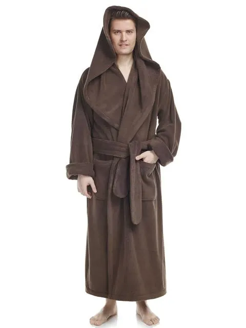 Men's Monk Style Full Length Long Terry Cotton Bathrobe