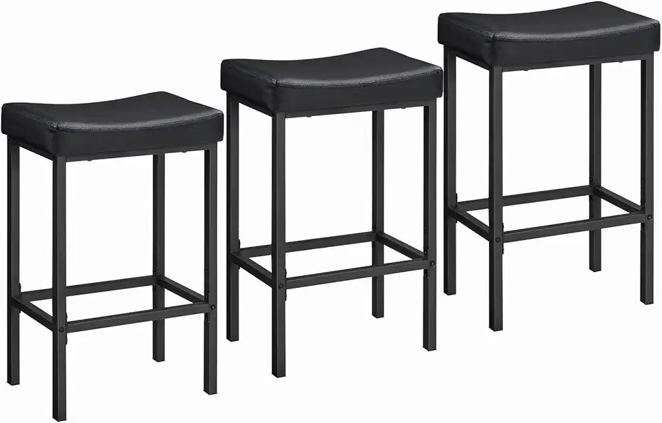 HOOBRO Bar Stools,Set of 3 Bar Chairs, Counter Height Bar Stools, Saddle Stools, Set of 3 Kitchen Stools, 24.8" Barstools, 2.4" Thick Upholstery, for Kitchen, Dining Room, Cafe, Black BB10BYP301