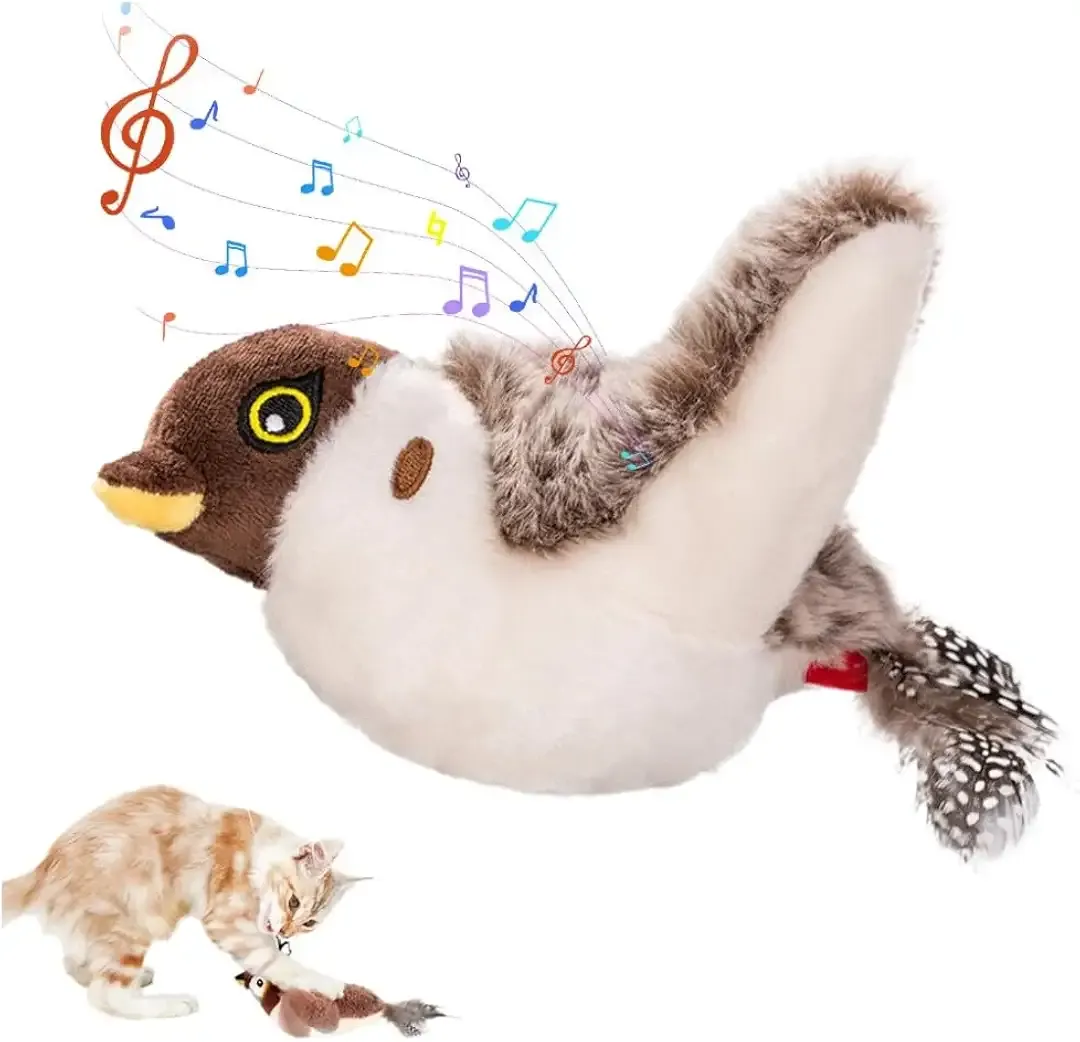 2026 New Interactive Chirping Bird Cat Toy, Flying Bird Cat Toy Stimulating Play for Bored Indoor Kittens Cats (Color-A)