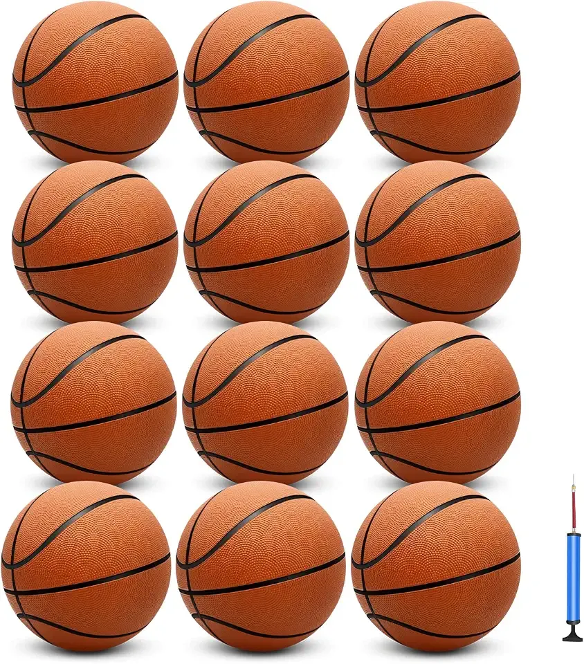 12 Pack 29.5" Official Size 7 Basketball Balls Inflatable with Pump for Men for Outdoor, Indoor or Training,Mens Adult Basketball (Orange)