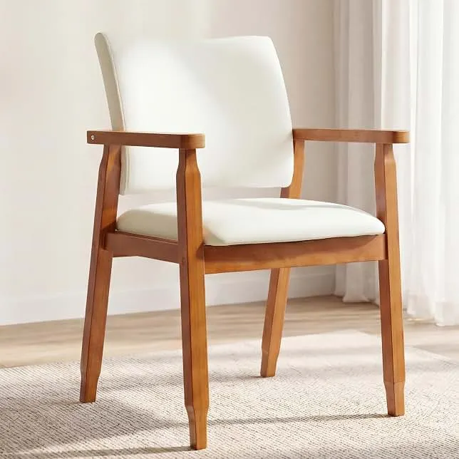 GOTMINSI Mid-Century Modern Linen Dining Chair with Arms, Solid Wood Frame, 320 lbs Weight Capacity, Upholstered Accent Chair for Kitche…