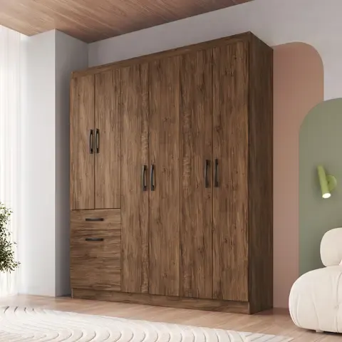 Ropero 7 Puertas 1 Cajón Castaño Café 137x177x38 cm