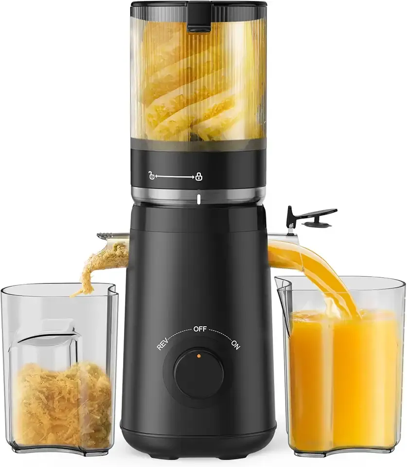 Juicer Machines, TUUMIIST Cold Press Juicer with 5.3" Extra Large Feed Chute Fit Whole Fruits & Vegetables Easy to Clean, High Juice Yield, BPA Free (Black)