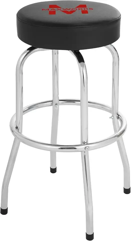 MaxWorks 51090 Swivel Bar Stool, Padded Seat with Chrome Plated Legs, Black, 300-Lb Capacity, 28-1/4" Tall, 14-1/2" Diameter Surface, Ideal for Garage, Shop, Workbench, Bar