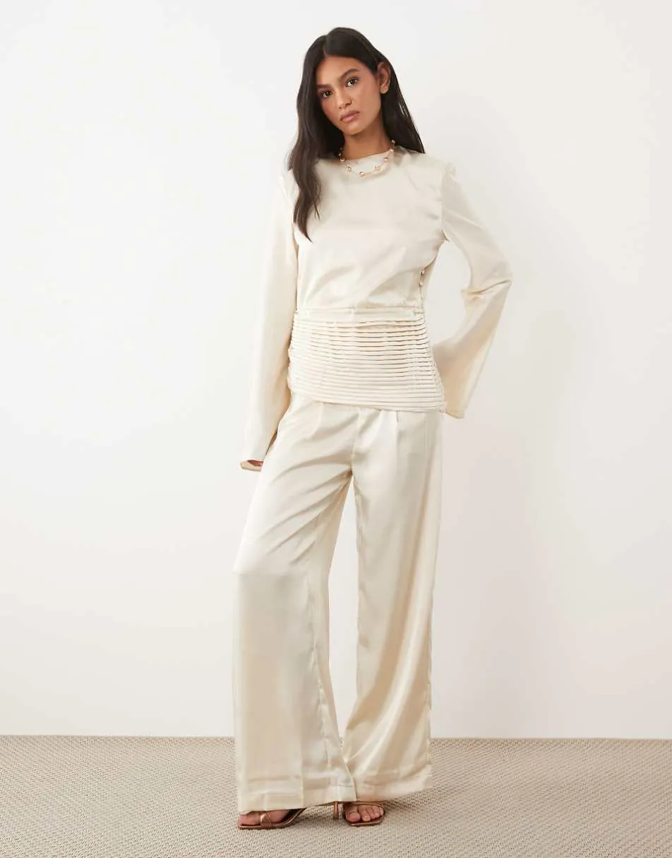 JW PEI exclusive satin top, trouser and skirt mix and match co-ord in cream