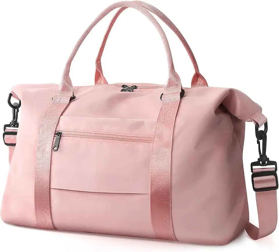 TOPBAG Travel Duffle Bag, Waterproof Weekender Carry On Tote Bags for Women, Sport Gym Bag for Men, Hospital Bag for Labor and Delivery, Overnight Luggage Bag with Trolley Sleeve Coral Pink