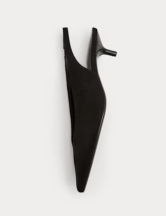 Spitz zulaufende Fersenriemenschuhe mit kleinem Absatz
