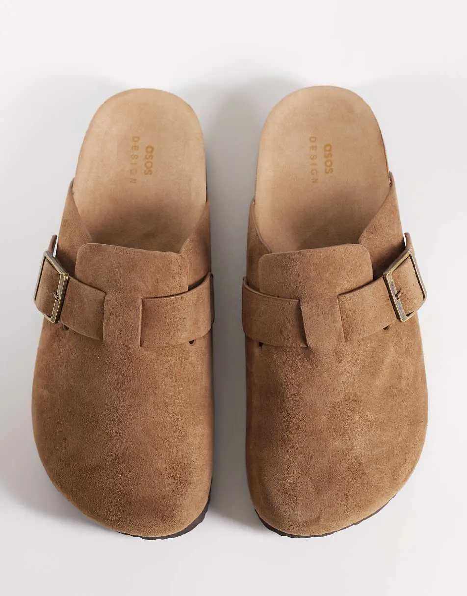 ASOS DESIGN mule sandals with cork sole in mole bonded suede