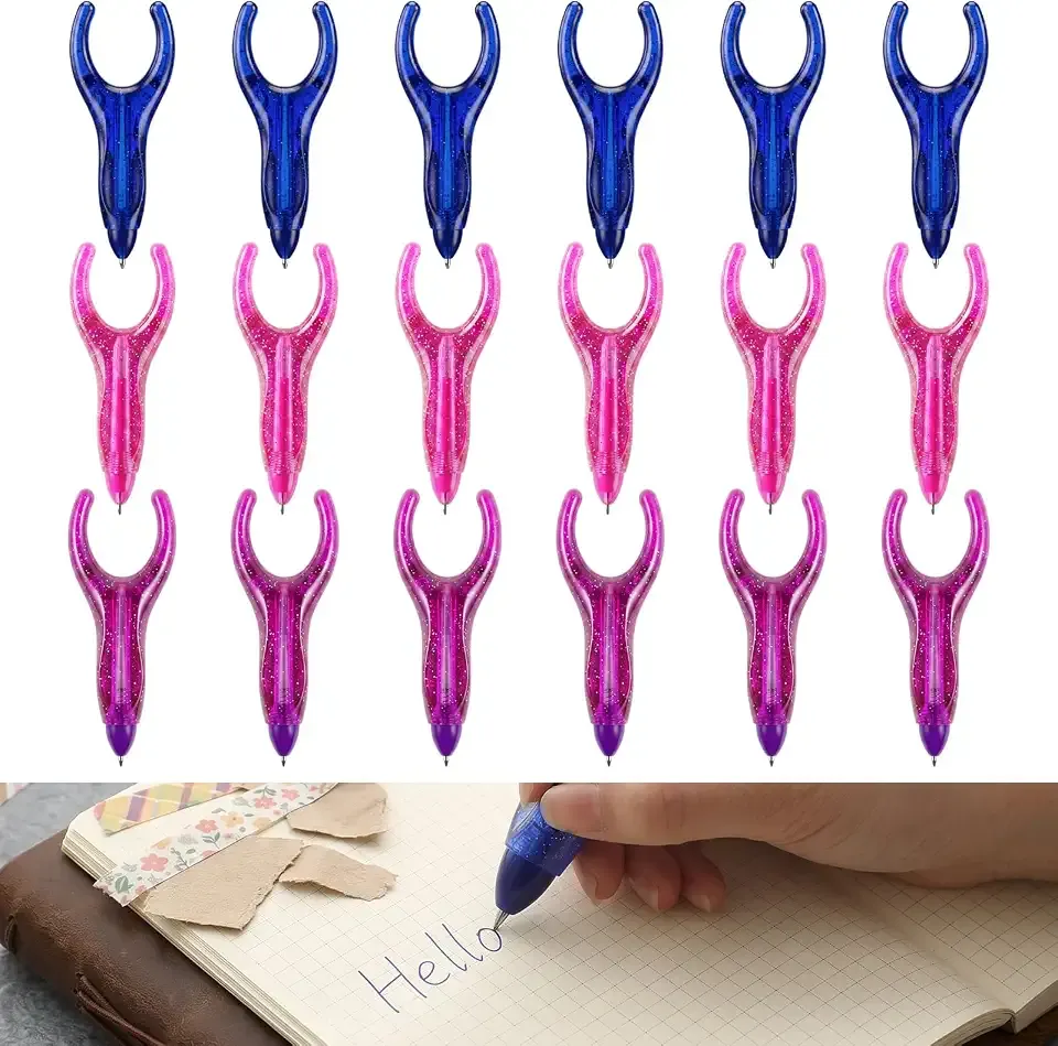 18 Pack Ergonomic Pen Set, Smooth Ballpoint Pens for Arthritic Hands and Low Grip Strength, Comfortable Writing Tools for Arthritis, Carpal Tunnel, Hand Fatigue, Black Ink(Blue, Pink, Purple)