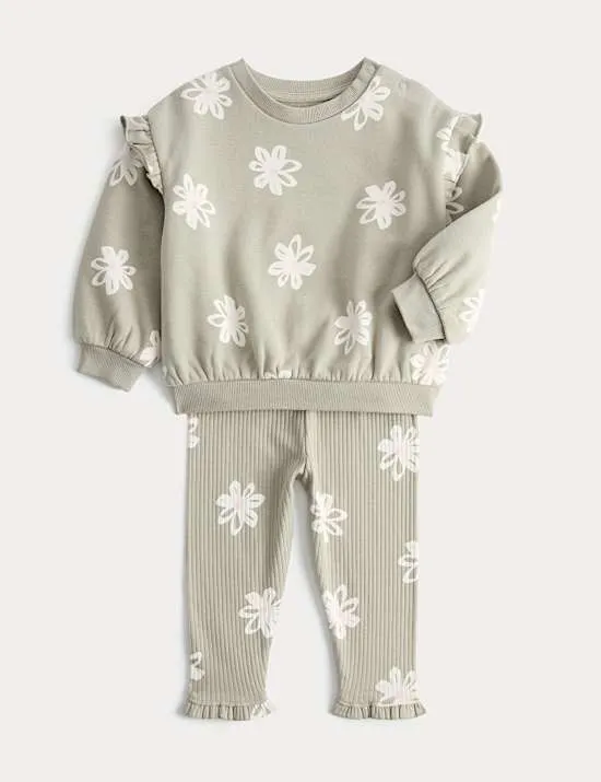 2-teiliges Sweatshirt-Outfit mit hohem Baumwollanteil und Blumenmuster (0–5 Jahre)