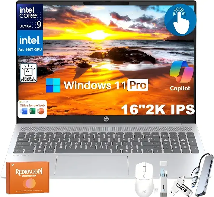 HP OmniBook 5 16" 2K Touchscreen Business Laptop - Intel 16-Core Ultra 9 285H (up to 5.4 GHz), 32 GB RAM, 1 TB SSD, Intel Arc 140T, Wi-Fi 6E, Copilot AI, Backlit Keyboard, FHD Webcam, Windows 11 Pro