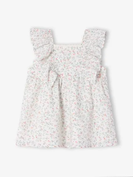 Robe bébé imprimé à volants - blanc imprimé