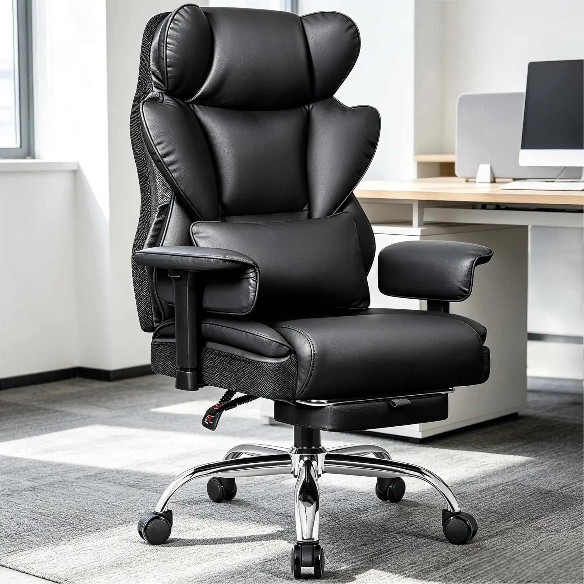Big & Tall Office Chair 400 lbs – 21.3" Wide Seat High Back Ergonomic Executive Chair with Retractable Footrest, Heavy Duty Computer Gaming Chair for Heavy People, Black