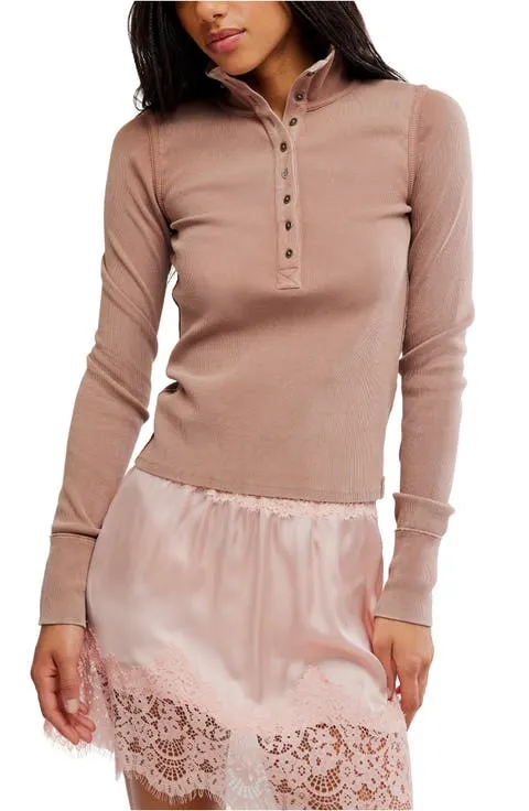 Lake Stand Collar Stretch Cotton Rib Henley