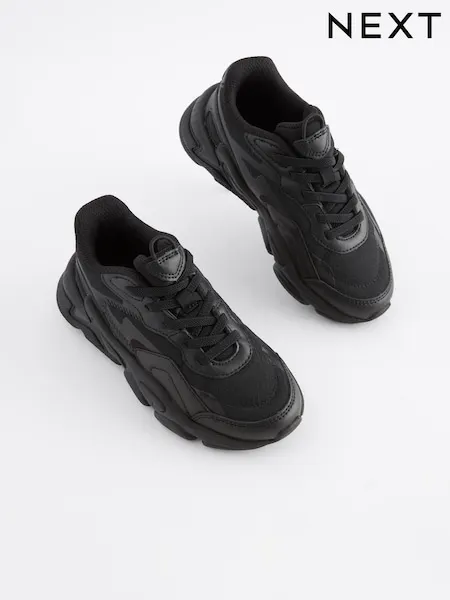 Black Elastic Lace Trainers