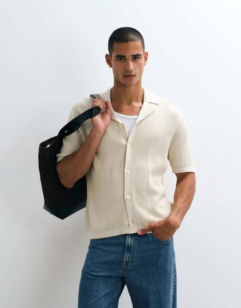 Selected light knit button cardigan in beige