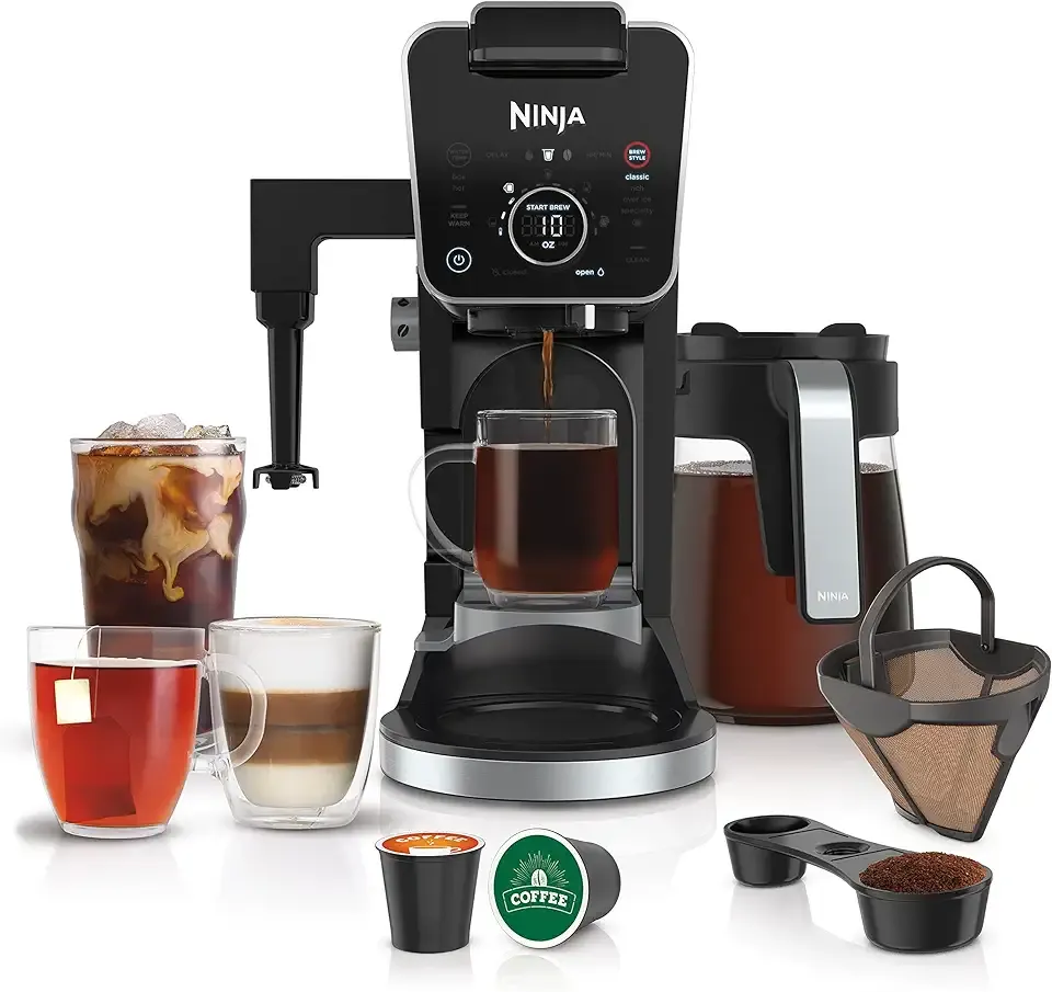 Specialty Drip Coffee Maker | DualBrew™ Pro Specialty Coffee Machine w/Frother, Permanent Filter | Brew w/Pods & Grounds, K Cups Compatible | 4 Brew Styles, 13 Cup to Pot Sizes | Black CFP307