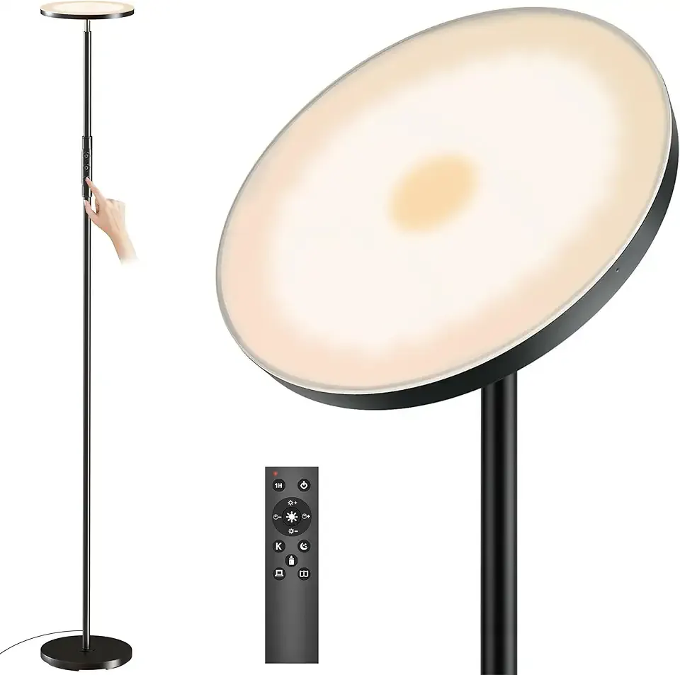 Super Bright Floor Lamp for Living Room, Stepless Dimmable LED Standing Lamp with Remote and Touch Control, 69” Tall Torchiere Corner Lamp for Bedroom Office Hotel, Black