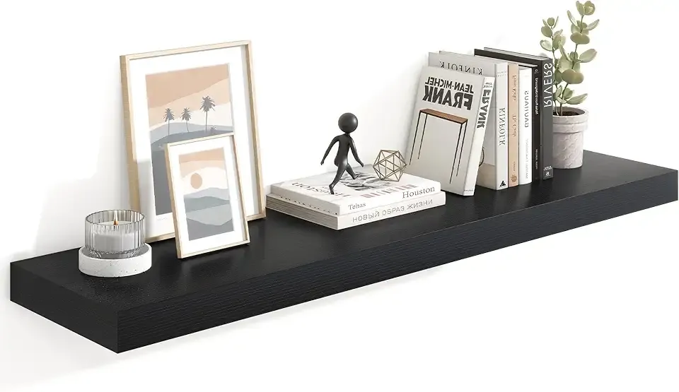 Heimlove Floating Shelves for Wall 48 Inch Long,Extra Large and Thick Wood Shelves Mounted Storage Hanging Shelf Invisible Bracket for Bedroom,Living Room,Kitchen,Office,Black