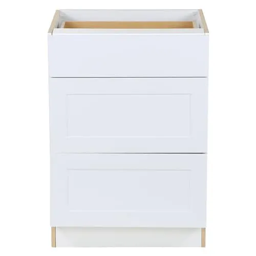 Edson 24-inch W x 34.5-inch H x 24.5-inch D Shaker Style Assembled Kitchen Base Cabinet/Cupboard in Solid White with 3 Soft Close Drawers (BD243V)