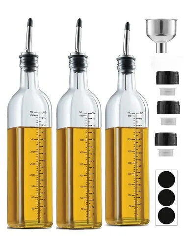 FineDine® Clear Glass Oil Dispenser Bottle - Set of 3