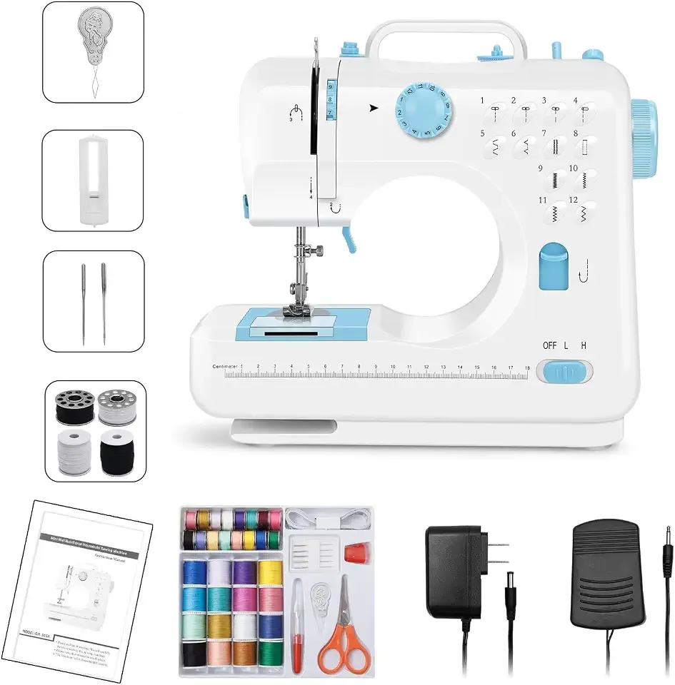 Sewing Machine for Beginners, mini Electric Sewing Machine with Dual Speed, 12 Built-in Stitches, Foot Pedal and 42-Piece Sewing Kit for Home DIY Projects