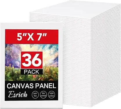 ESRICH 36 Pack 5x7 Small Canvas Boards for Painting, Primed Acid-Free Cotton Mini Canvases, Non-Toxic Blank Canvas Panels for Oil, Acrylic, Watercolor & Tempera for Artists, Students & Kids (5x7 in) ESRICH 36 Pack 5x7 Small Canvas Boards for Painting,…