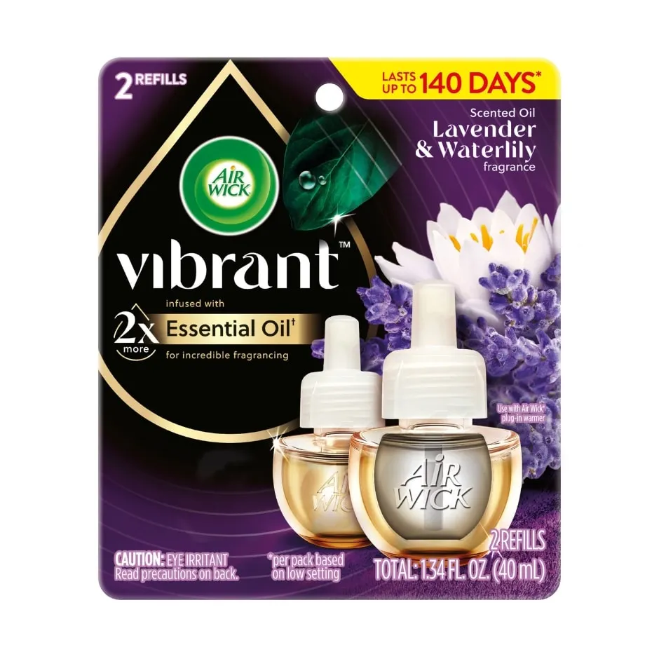 Air Wick Vibrant Plug In Scented Oil Refills Lavender and Waterlily, 2 pc Pack.