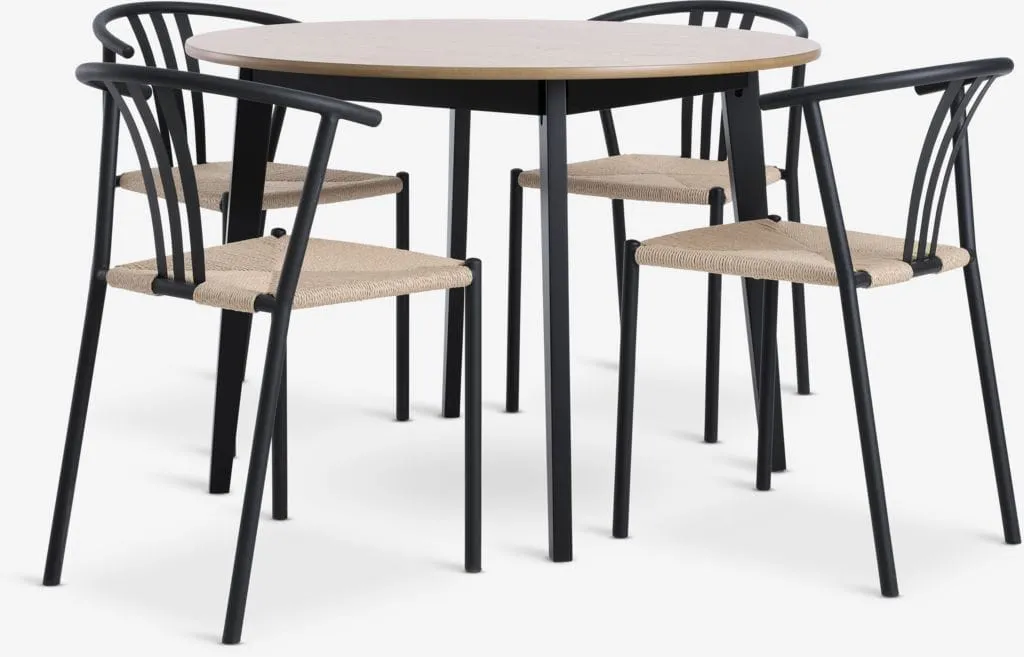JEGIND Tavolo Ø105 cm rov.nat+ 4 JYDERUP Sedie nero/naturale