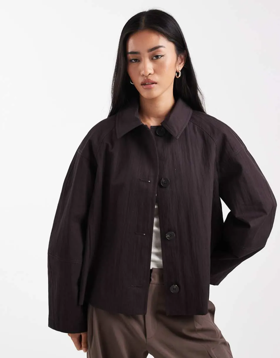 ASOS DESIGN short trench coat with pleat detail in chocolate