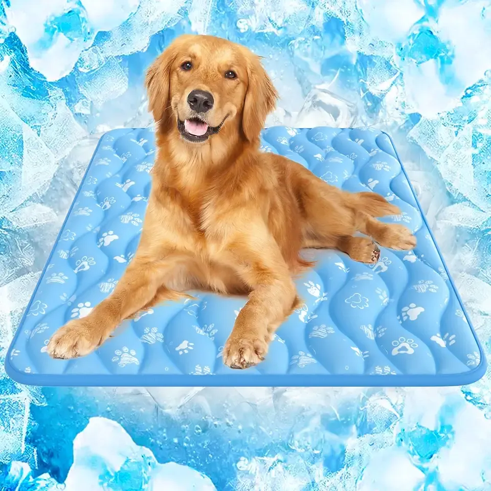 Rywell 44x32in Dog Cooling Mat with One-Way Moisture & Arc-Chill 3.0 | Color-Changing Cool Indicator. Washable, Non-Slip Pet Bed. One-Way Moisture Tech Keeps Cool & Dry for Floors, Sofas, Kennels