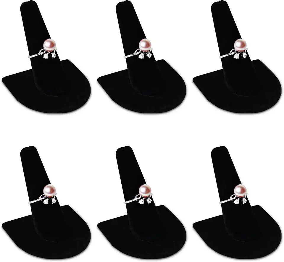 MOOCA 6 Pcs Set Finger Ring Stand Jewelry Display Holder Showcase Velvet Ring Storage Drawer Jewelry Stands for Shows, Black Velvet